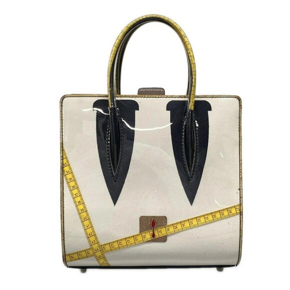 Auth CHRISTIAN LOUBOUTIN Paloma White Yellow Multi Vinyl Leather Tote Bag - Picture 3 of 15